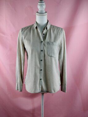 American Eagle Women's Light Wash Denim Button Down Shirt | Size SP Petite